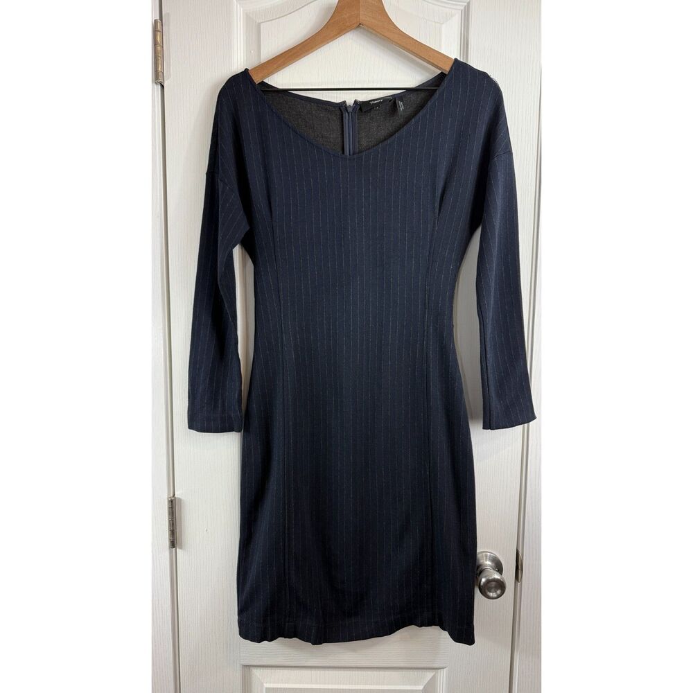 Theory Women's Navy Blue Pinstripe Body Con Dress Size S Small